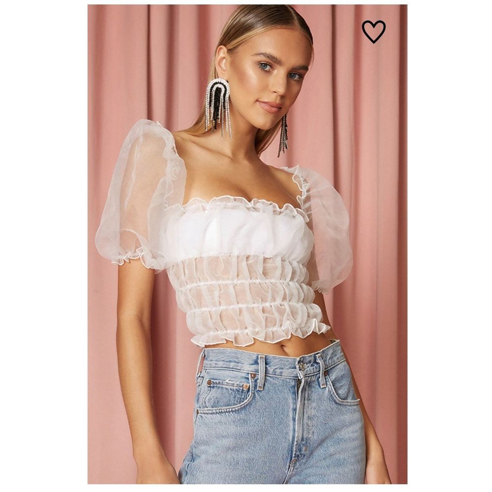 Revolve Superdown Smocked Crop Sheer Top